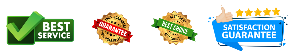 A collection of service badges highlighting "Best Service", "Satisfaction Guarantee", and "Best Choice", reflecting Bayside Builders Group's commitment to top-quality construction and renovation services in the Bay Area.