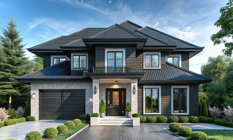 A modern two-storey home with sleek black siding and large windows, exemplifying Bayside Builders Group’s expertise in contemporary home remodeling and construction in the Bay Area.