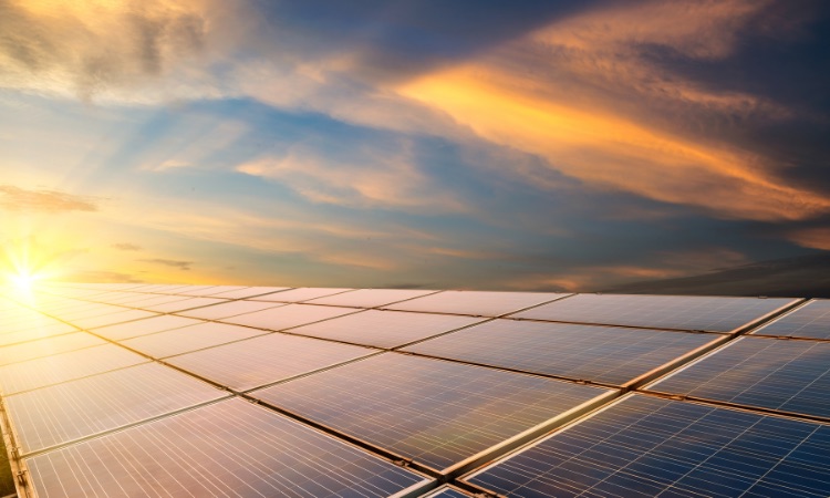 Solar panels absorbing sunlight at sunset, highlighting Bayside Builders Group's commitment to incorporating sustainable energy solutions in Bay Area home remodeling projects.